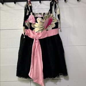 Blossom Couture Black & Pink Floral Tie-Waist Sundress
